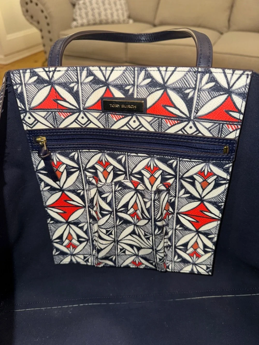 Tory Burch Bag Kerrington Large Printed Floral Geometric Leather Tote - Picture 12 of 17